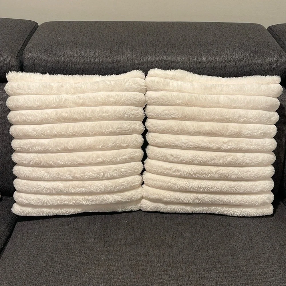 Set of Cream/Ivory Plush Throw Pillows